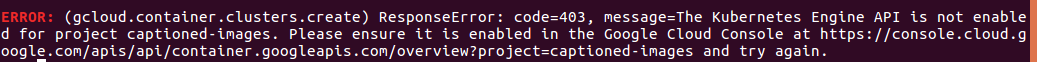 Screenshot of service not enabled gcloud CLI error