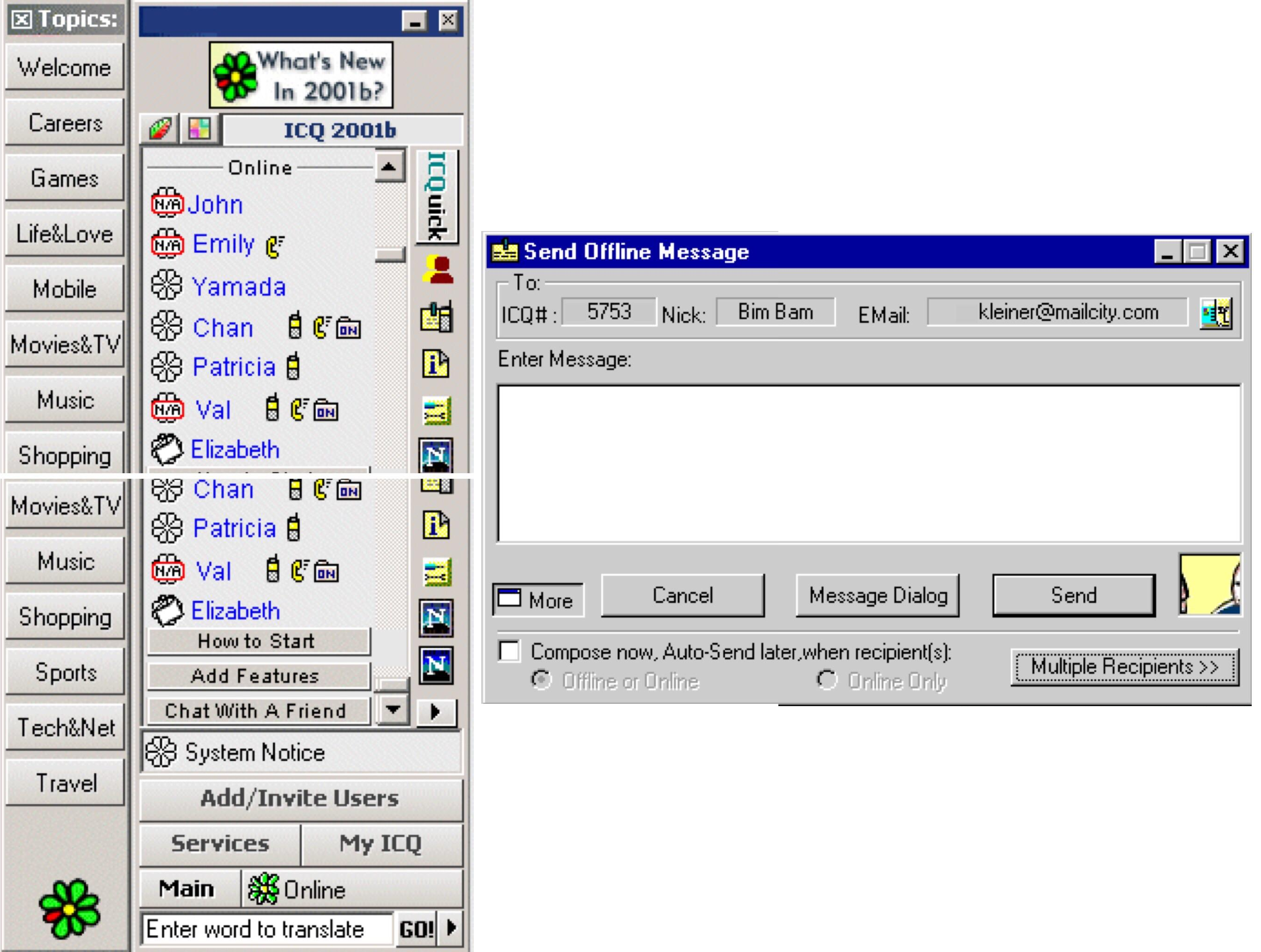 ICQ instant messenger screenshot
